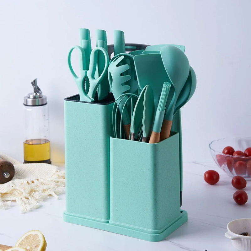 Kit de Utensílios de Cozinha em Silicone - Jogo de 19 Utensílios
