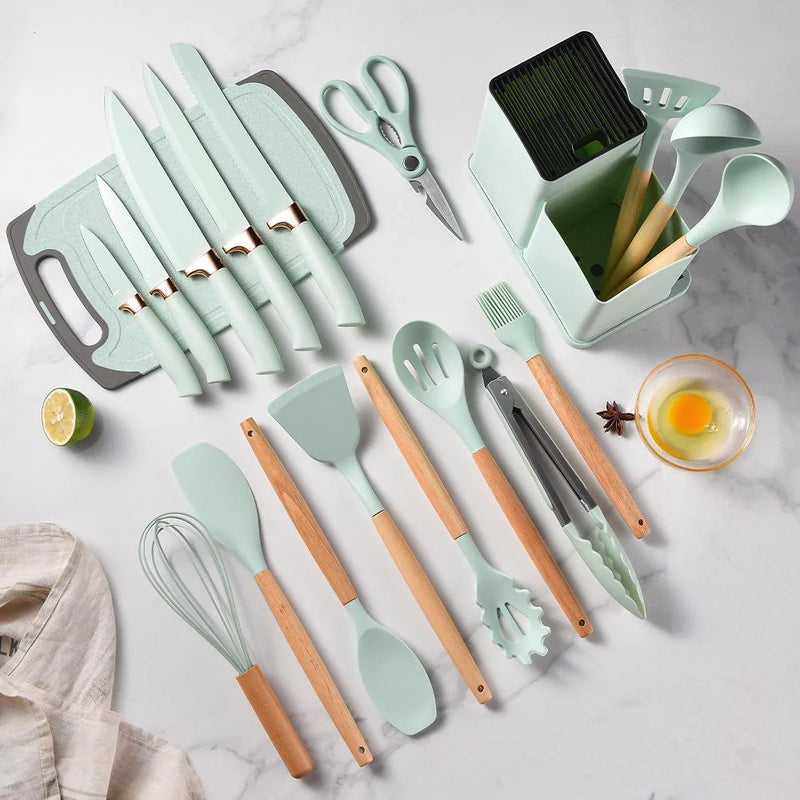 Kit de Utensílios de Cozinha em Silicone - Jogo de 19 Utensílios