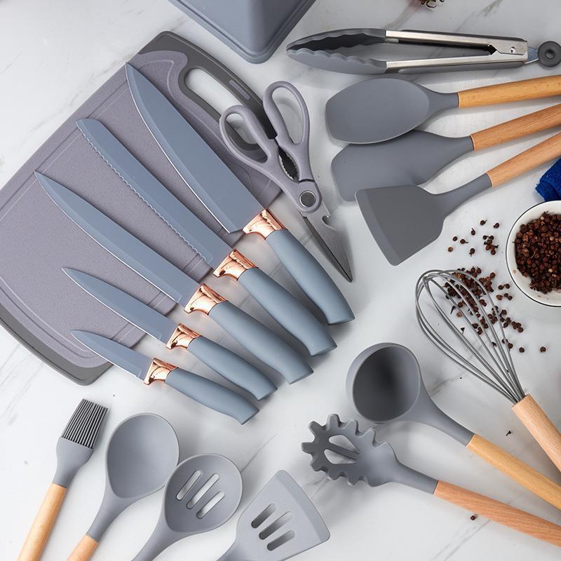 Kit de Utensílios de Cozinha em Silicone - Jogo de 19 Utensílios
