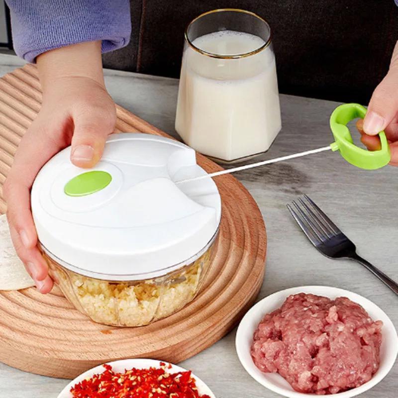 Mini Processador Triturador de Alimentos Manual com 3 Lâminas