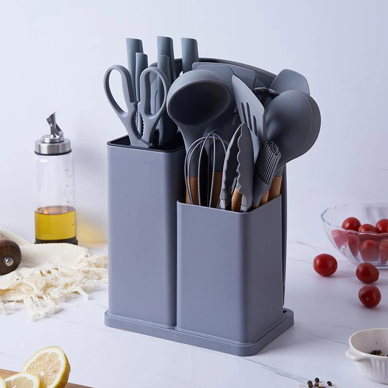 Kit de Utensílios de Cozinha em Silicone - Jogo de 19 Utensílios