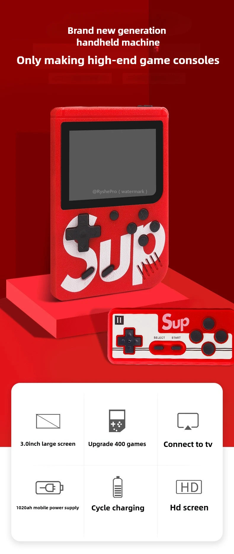 Classic Sup Portable Game Console with 3.0 Inch Screen 400 Games Support Gamepad and HDMI TV Output Retro Handheld Game Console