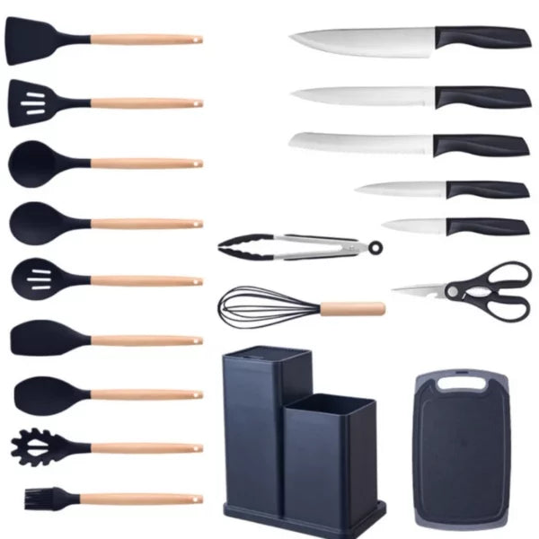 Kit de Utensílios de Cozinha em Silicone - Jogo de 19 Utensílios
