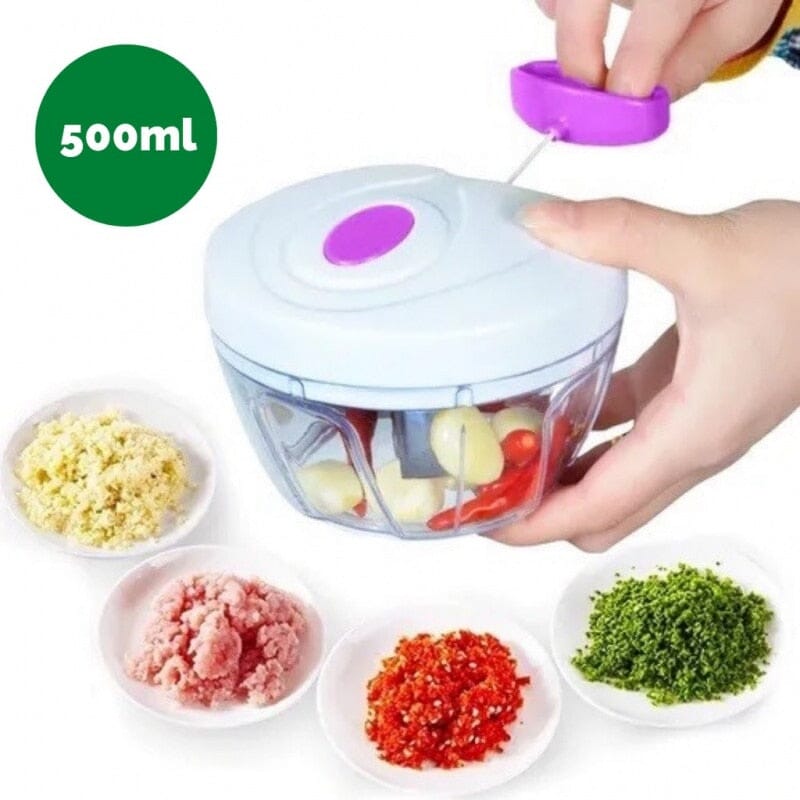 Mini Processador Triturador de Alimentos Manual com 3 Lâminas